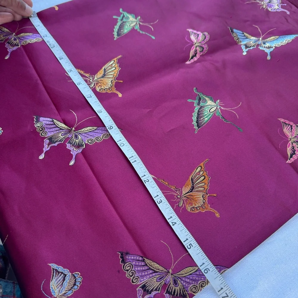 Vintage Butterfly Table Runner Burgundy Red Embroidered Tassel Chinoiserie 78
